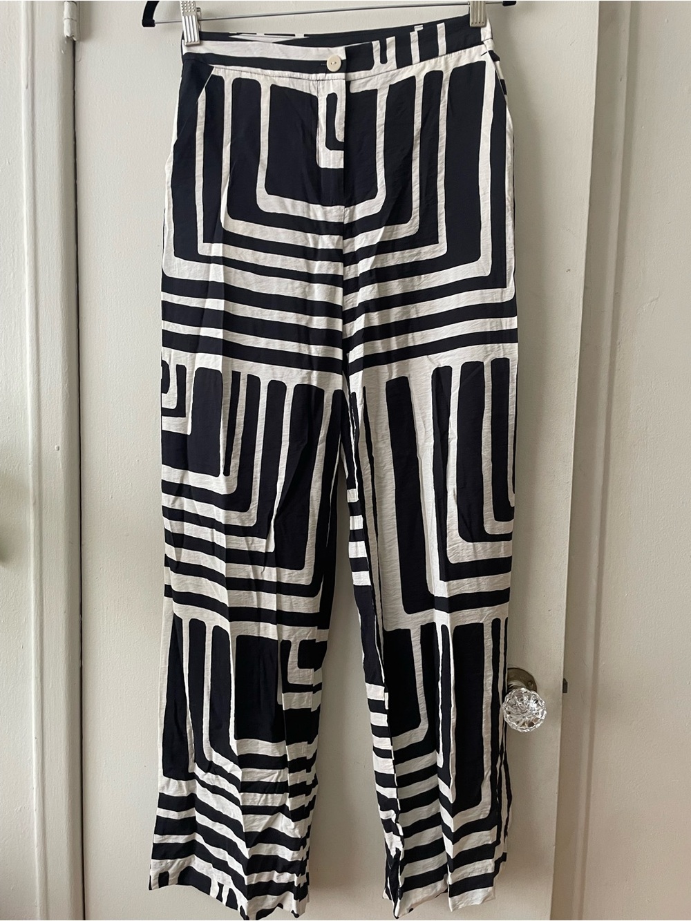 H&M Black & White Geometric Wide-Leg Pants